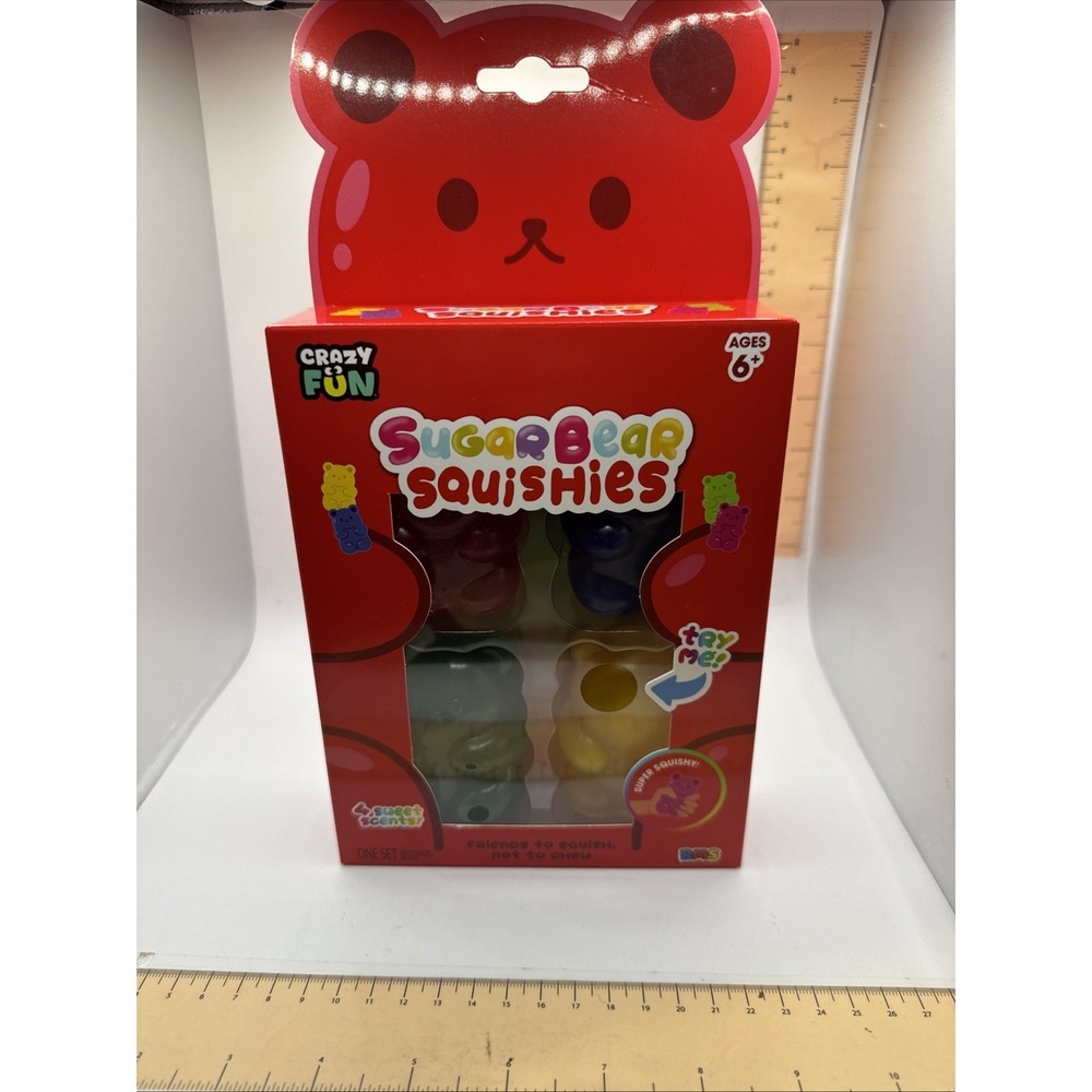 Crazy Fun Sugar Bear Squishies 4 Pack Scented Gummy Bear Fidget Toys New